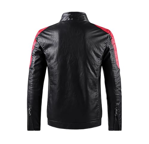 Mens Motorcycle Jacket Stand Collar Faux Leather Racing Jackets Lightweight Color Block Biker Coat2