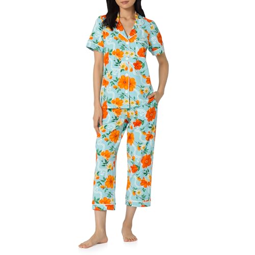 Image of Bed Head PJs Womens Matching Pajamas - Soft Organic Cotton Button Down PJ Shirt & Cropped Pants Set - Loungewear & Sleepwear