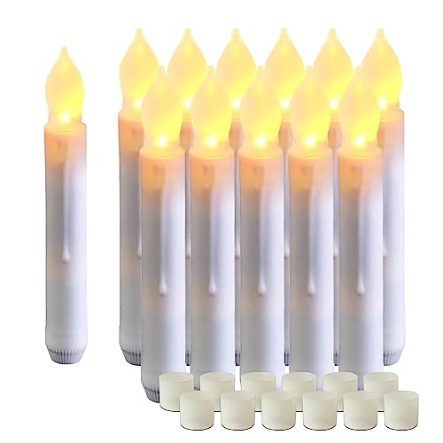 Image of Amagic 12 Pcs Flameless LED Taper Candles, No Remote, Magical Hanging Floating Candles, Battery Operated Candlesticks, Electric Fake Candles Flickering 6.5 inch for Halloween Party Church Christmas Decor