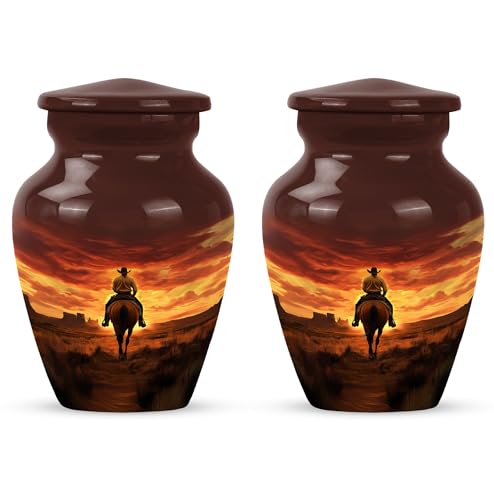 Image of Cowboy Urn - Small Urn for Human Ashes Keepsake - Urn for Ashes Adult Male - Urn for Ashes for Women - Cremation Keepsakes for Ashes - Size 3 Inch, Pack of 2