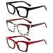 REAVEE 3 Pack Oprah Style Reading Glasses for Women Blue Light Blocking, Oversized Cute Square Fashion Computer Readers with Spring Hinge (Black/Brown Leopard/Red 1.5)