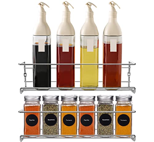 Étagère à Épices, 2 Porte-Épices Acier Inoxydable Mural, Support de Rangement Cuisine en Métal, pour Cuisine Salle de Bain Balcon (Argent) Cover