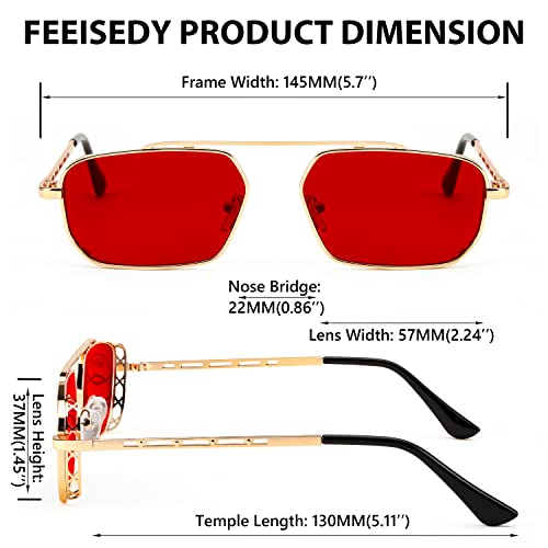 FEISEDY Sunglasses Women Men Steampunk, Small Rectangle Metal Frame, Retro Tinted Sun Glasses Lady Shades B29304