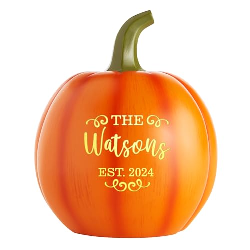 Let's Make Memories Personalized Light Up Pumpkin - Jack-O-Lantern Halloween and Fall Decor - Indoors/Outdoors - Family Name & Est. Year - Large - Orange