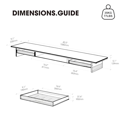 Fenge 42.5” Dual Monitor Stand Riser with 2 Felt-Lined Drawers, Aesthetic Metal and Wood Monitor Shelf with Acrylic Legs, 2-Tier Desk Organizer for 2 Monitors, Laptop, Printer, TV, White by Fenge - Image 3