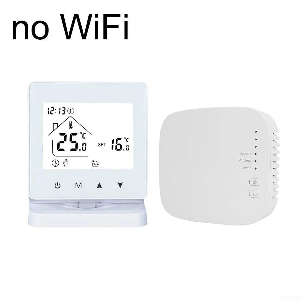 Termostato de calefacción de suelo RF433 no programable con rango ajustable de 5 a 95 °C, control de precisión de 0,5 °C, modos temporales automáticos manuales flexibles, bloqueo infantil activado por