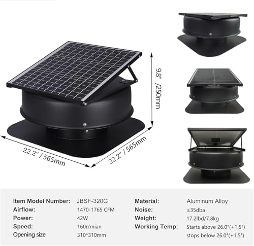 Ventilatore solare da soffitta con controllo termostato, telecomando, ventilazione resistente alle intemperie per casa, garage, negozio, camper