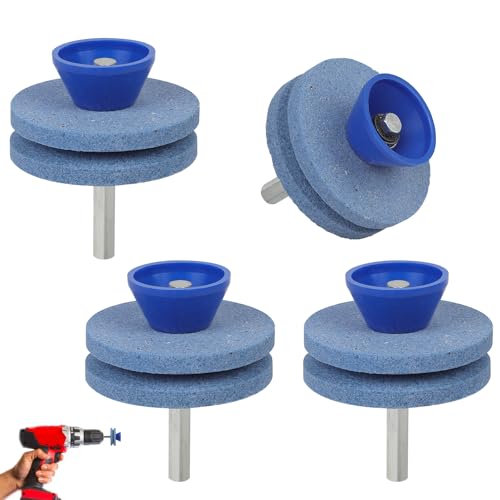 PEUTIER 4 Piezas de Lawn Mower Blade Sharpener, Afilador de Herramientas para Césped con Piedra de Afilar de Doble Capa Herramienta Afiladora Ajustable para Cualquier Taladro Eléctrico/Manual