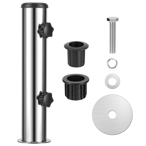 GoldOars Soporte Sombrilla de Acero Inoxidable Parasol Base Tube para Sombrilla con 3 Anillos Reductores de PVC (Ø32mm/40mm/50mm) para Exteriores Jardín Patio Balcón