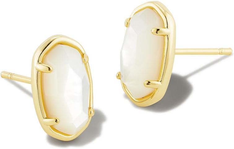 Grayson Stone Stud Earrings in Ivory Mother Of Pearl, 14k Gold-Plated Brass, Fashion Jewelry for Women