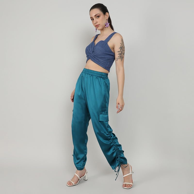 Image of PINACOLADA Women's High Rise Cargo Pants for Casual Wear | High-Rise | Cargo Pants Crafted with Comfort Fit for Everyday Wear