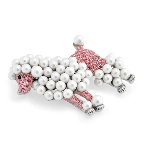 Broche de perro caniche con perlas rosas para mujer 4
