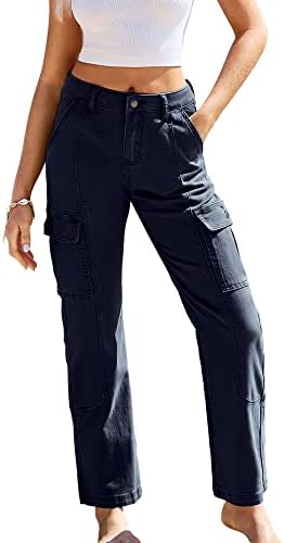 GRAPENT Womens Cargo Pants Casual High Waisted Baggy Stretch Straight Leg Trousers Western Outfit Y2K Pants with Pockets