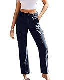 GRAPENT Western Cargo Pants - Women's Y2K Fashion, Straight Wide Leg, Size 16, Medieval Blue