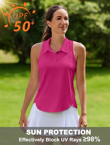 Image of PINSPARK Women's Golf Shirt Racerback UPF 50+ Tennis Tank Top with Collar