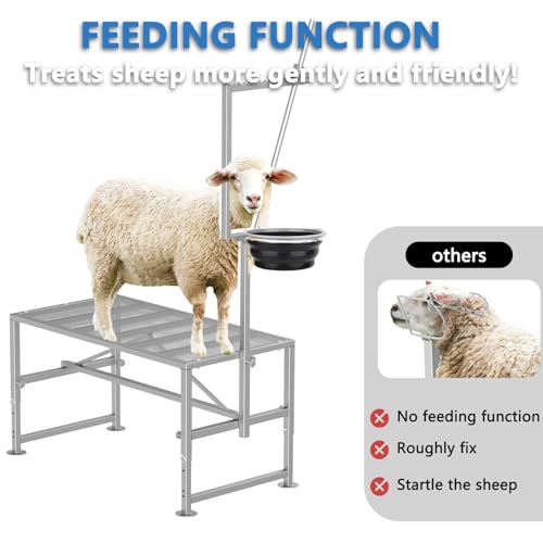 Lezbanz 600 LBs Goat Stand with Feed Bin, Goat Milking Livestock Stand for Sheep Trimming and Milking, for Hoof Trimming, with Feeder, Adjustable Size, Iron Silver - Thumbnail 6