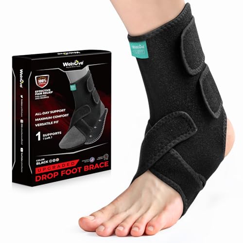 Welnove Adjustable Drop Foot Brace for Everyday Support – Stabilizes Ankle and Arch, Aids Recovery and Comfort for Foot Drop, Plantar Fasciitis, and Nerve Injuries（Left）