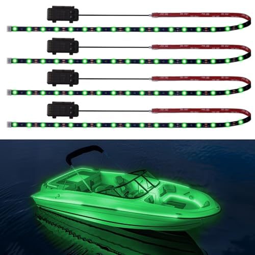 Marine Led Boat Lights Strip Waterproof Battery Powered, 4 Pcs 24’’ 9V IP68 Submersible Boat Interior Deck Courtesy Lights for Kayak Paddleboard Pontoon Skeeter Fishing Bass Golf Cart (Green) by Lrimauix - Used condition - US$9.10