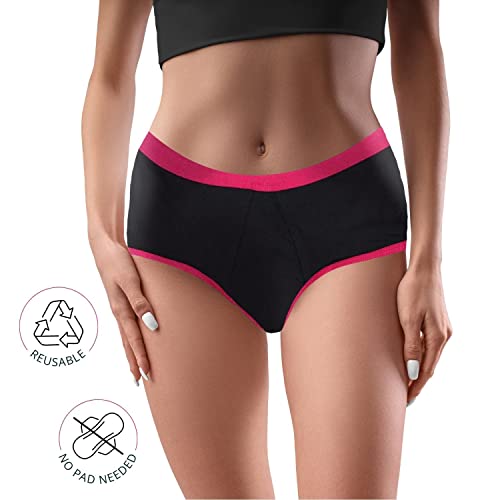 Image of DChica Period Panties Medium to Heavy Flow No Pad Required Anti Microbial, Absorbent Menstrual Underwear | Period Panty for Women & Girls Easy to Wash, Leak Proof, Reusable Briefs (Pack of 1) Black