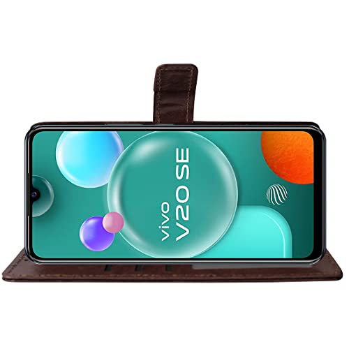 Image of Amazon Brand - Solimo Flip Leather Mobile Cover (Soft, Flexible & Kickstand Back case) Compatible for Vivo V20 SE (Coffee)