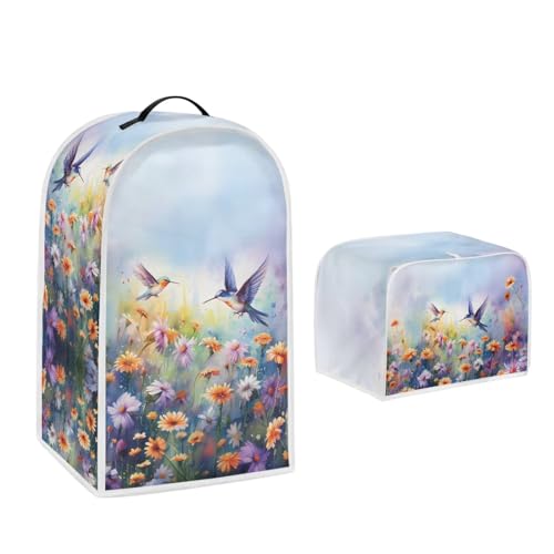 DISNIMO Floral Hummingbird 4 Slice Toaster Cover, Kitchen Small Appliance Dust Cover with Blender Dust Cover, Stand Mixer or Coffee Maker Appliance Cover, Dust and Fingerprint Protection,Set of 2