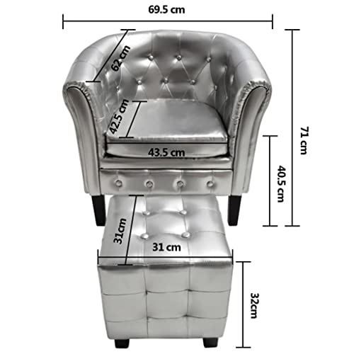 Vidaxl Chair, Accent Chair With Footrest, Tub Barrel Chair For Living Room Bedroom Office, Modern Scandinavian Style, Silver Faux Leather #TOP5