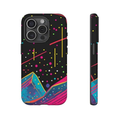 Coque rigide mate iPhone 15 Pro noire paysage cosmique néon