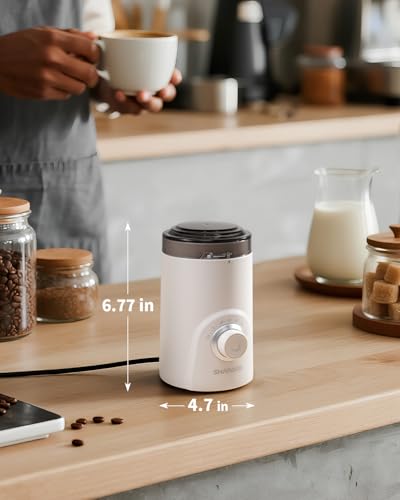 Image of SHARDOR Electric Super Silent Blade Coffee Grinder, Timed Grind Control Rotary Knob, Adjustable Coarse to Fine for Coffee Beans, Spices & Herbs, White