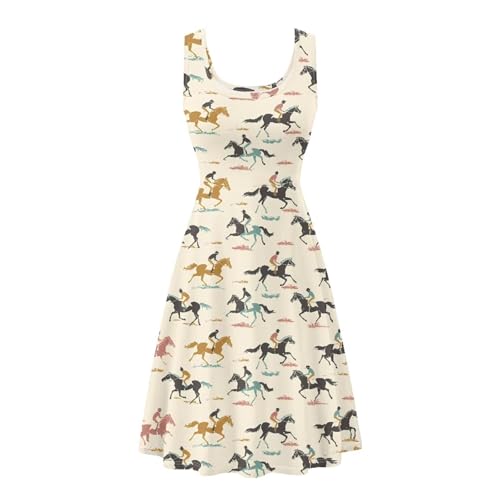 Image of Women Stylish Tank Dresses Sleeveless Round Neck Midi Casual Dress with Pocket for Summer