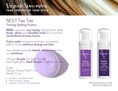 Image of Virgo de Novo Dark Purple Toning & Styling Foam - Brightens Blondes - Brondes - Removes Dark Yellow & Brassy Tones on Balayaged, Bleached, or Highlighted Hair - Adds Natural Body - 1.7 oz