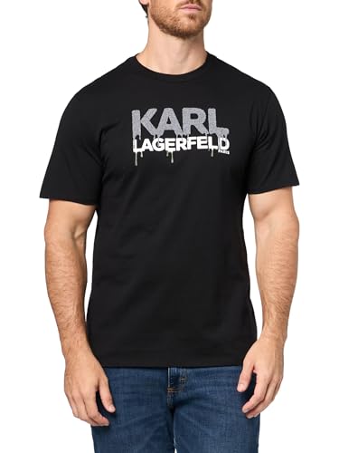 KARL LAGERFELD Men's Pullover Short Sleeve U-Neck Dripping Logo T-Shirt