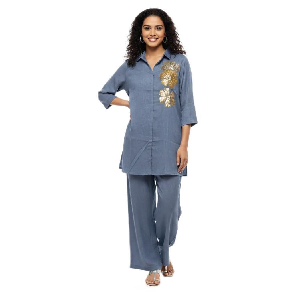 Steel/Denim Blue Cotton Co-ord Set