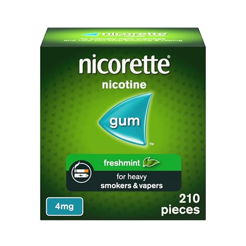 Nicorette Freshmint 4mg Gum (210 Pieces), Discreet Stop Smoking and Stop Vaping Aid to Help you Quit For Good, Tackle Cravings and Withdrawal Symptoms, Freshmint Nicotine Gum (Quit Smoking or Vaping)
