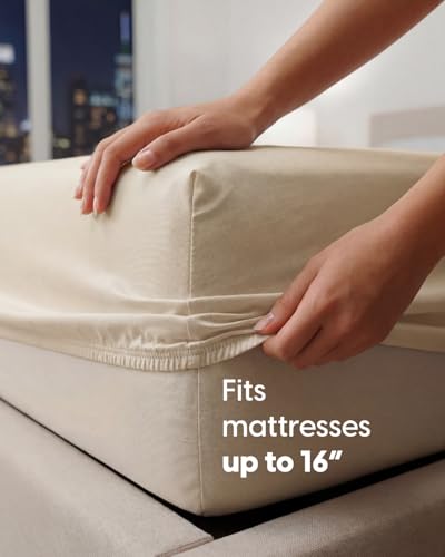 Image of Sleepy Town Queen Size Bed Sheets - 4 Piece - Queen Sheet Set - Extra Soft, Comfy & Cooling - Easy Care - Shrinkage, Wrinkle & Fade Resistant - Brushed Microfiber - Deep Pocket Bed Sheets (Cream)