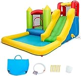 [Materiales sostenibles y diseño seguro]: este producto está fabricado con materiales Oxford de primera calidad que son resistentes al desgaste. Combinado con técnicas de costura de calidad, este parque acuático hinchable ofrecerá a los niños un rebote continuo. La zona de salto está rodeada de paredes de malla para garantizar la seguridad de los niños.