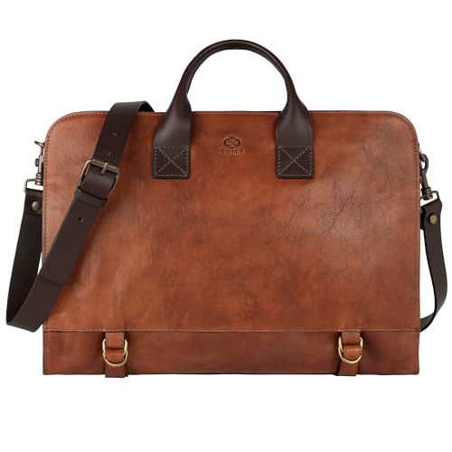 Time Resistance Leather Briefcase for Laptop Attache Case Messenger Bag for Men and Women