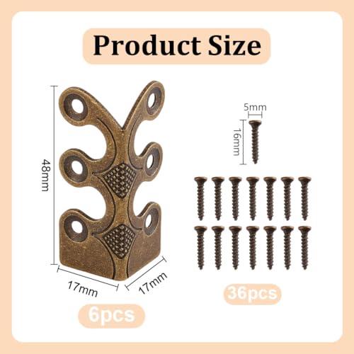 Image of 6Pcs Brass Corner Protectors Vintage Metal Wall Decorative Corner Protector Skirting Baseboard Corner Covers Dust Corners for Tirm Furniture Walls Wood Box Edge Clear Frames Protect (Bronze)