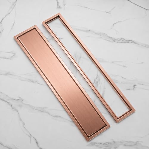 Image of Tapsa Tile Insert Floor Drain | 304 Stainless Steel | Invisible Shower Drain Channel | Shower Drain Channel | Water Drain Channel | with Cockroach Trap. (24X4, Rose Gold Tile Insert Floor Drain 20 mm)