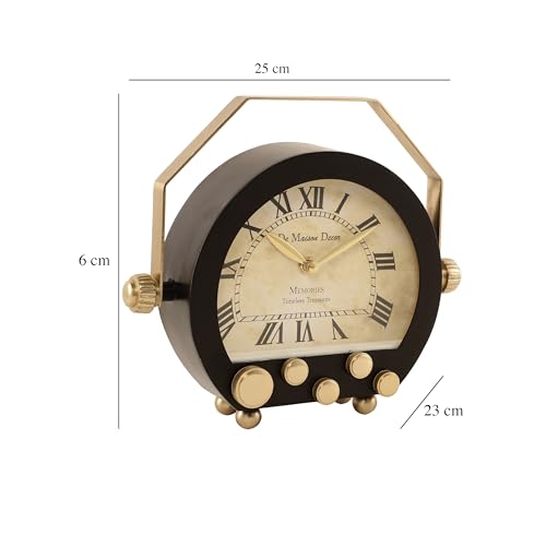 Image of Decor de Maison Brings Handcrafted Kent Table Clock for KidsRoom, Living Room, Bedroom, Study Table, Office Desk | Classic Non-Ticking Tabletop Battery Operated Analog Desk Clock in Black (29x8x24cm)