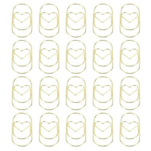 YOKIVE 20 Clips de Papel, Clips en Forma de Corazón, Mantienen la Mesa Ordenada, para Oficina, Arte, Hogar, Uso Diario (Tono Dorado, 2')