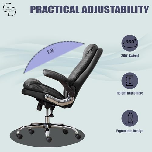 Image of ERGOLUX Premium Office Chair | Ergonomic High Back Boss Chair for Home Office, Home Office & Study | Height Adjustable Office Chair with Chrome Base | 1pc (Black)