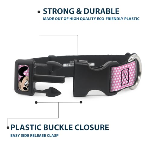 Buckle-Down Plastic Clip Collar - Minnie Mouse Expressions Polka Dot Pink/White - 1" Wide - Fits 9-15" Neck - Small - Thumbnail 4
