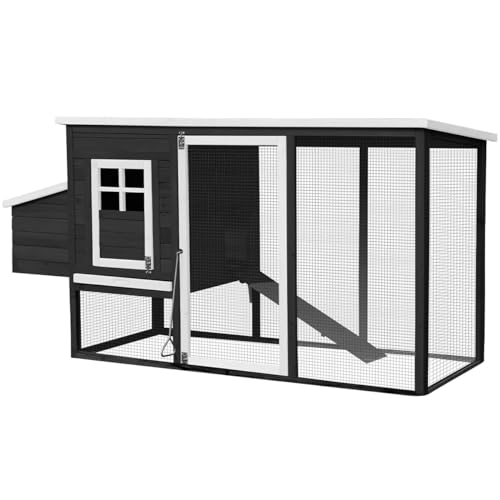Miweba MyAnimal Poulailler MH-04 XXL avec pondoir | pour 4 Poules - Nichoir avec enclos en liberté - 2 perchoirs - Résistant à l'hiver - 2 Niveaux - Maison pour Poules - Bois de pin - Volière (Gris)
