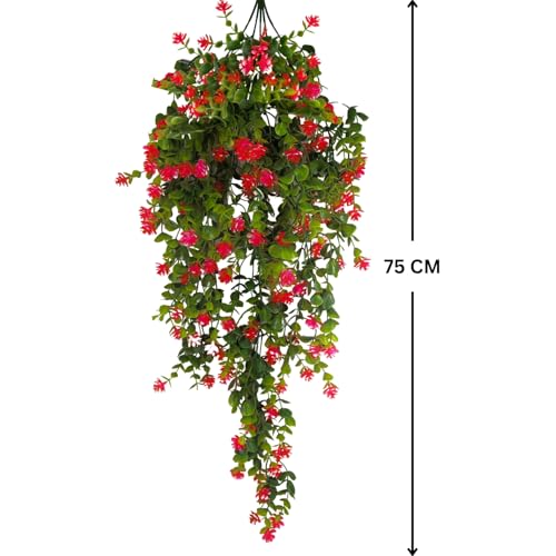 Image of Tdas Artificial Hanging Plants Leaves Eucalyptus Ivy Garlands Plant Greenery Vine Creeper Home Decor Door Wall Balcony Decoration Party Festival - 1 Pcs (Red)