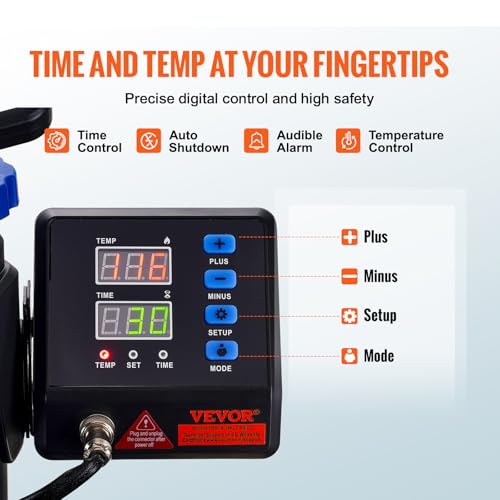 VEVOR 5 in 1 Heat Press-15x15 Inch Heat Press Machine with Tumbler Press Hat Press,360° Rotation Swing-Away Digital Control Multifunction for T-Shirts, Tumblers,Mugs,Hats, Plates