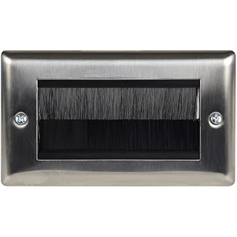 fiXte Brushed Steel Double Gang Wallplate Cable Tidy Cover