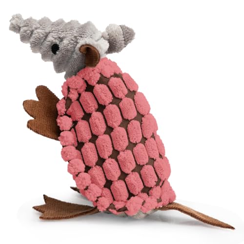 Image of Hollypet Plush Dog Squeaky Toy Stuffed Armadillo Animal Pet Puppy Chew Toys with Clean Teeth for Small Medium Large All Breed Sizes Dogs, Bright Pink, 6 in