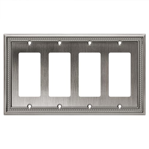 Image of Henne Bery Sunken Pearls Heavy Duty Decorative Wall Plate Switch Plate Outlet Cover (Quad Decorator, Heirloom Silver)