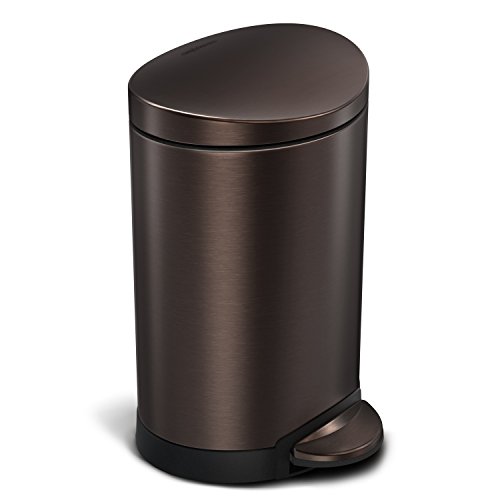 simplehuman 6 Liter / 1.6 Gallon Semi-Round Bathroom Step Trash Can, Dark Bronze
