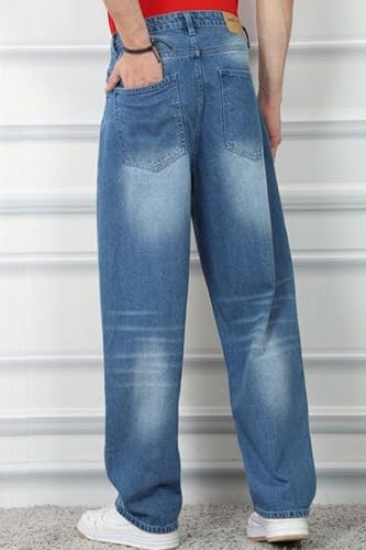 Image of M Q Denim Men's Straight Fit Jeans | Mid Wash Whisker Spray | Comfortable Cotton Denim for Daily & Casual Wear